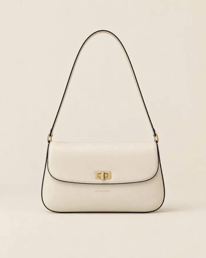 Contessa shoulder bag in ivory with black piping and gold turn-lock